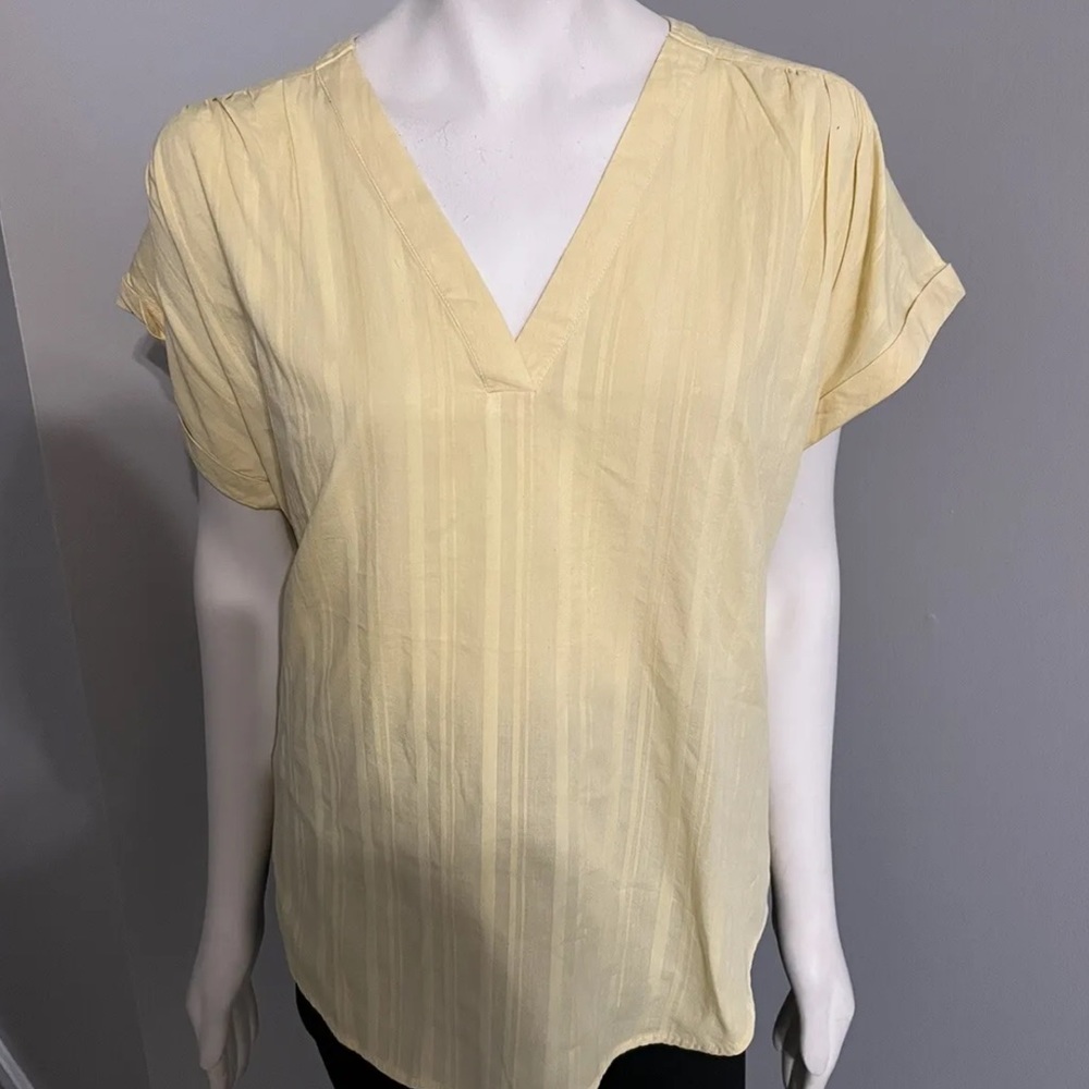 Gap Rollup Short Sleeve V-neck Yellow Striped Boho NWT Blouse Size XL